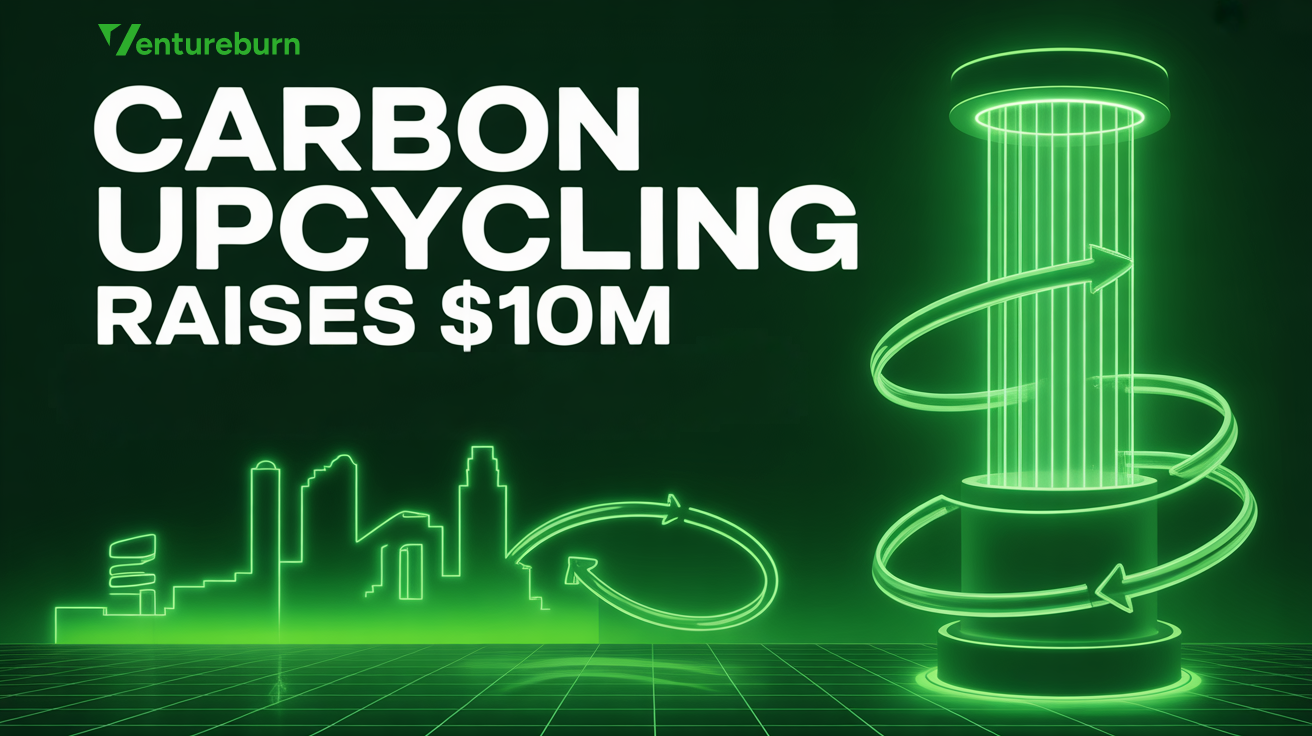 A carbon-to-mineral conversion chamber and a glowing circular-economy industrial skyline, representing Carbon Upcycling Technologies’ $10M raise for low-carbon cement systems.