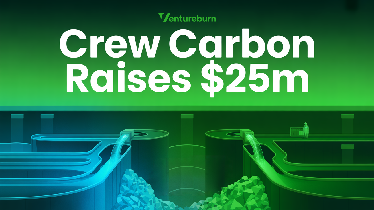 Crew Carbon wastewater technology visual showing mineral dosing and carbon removal process within treatment systems.